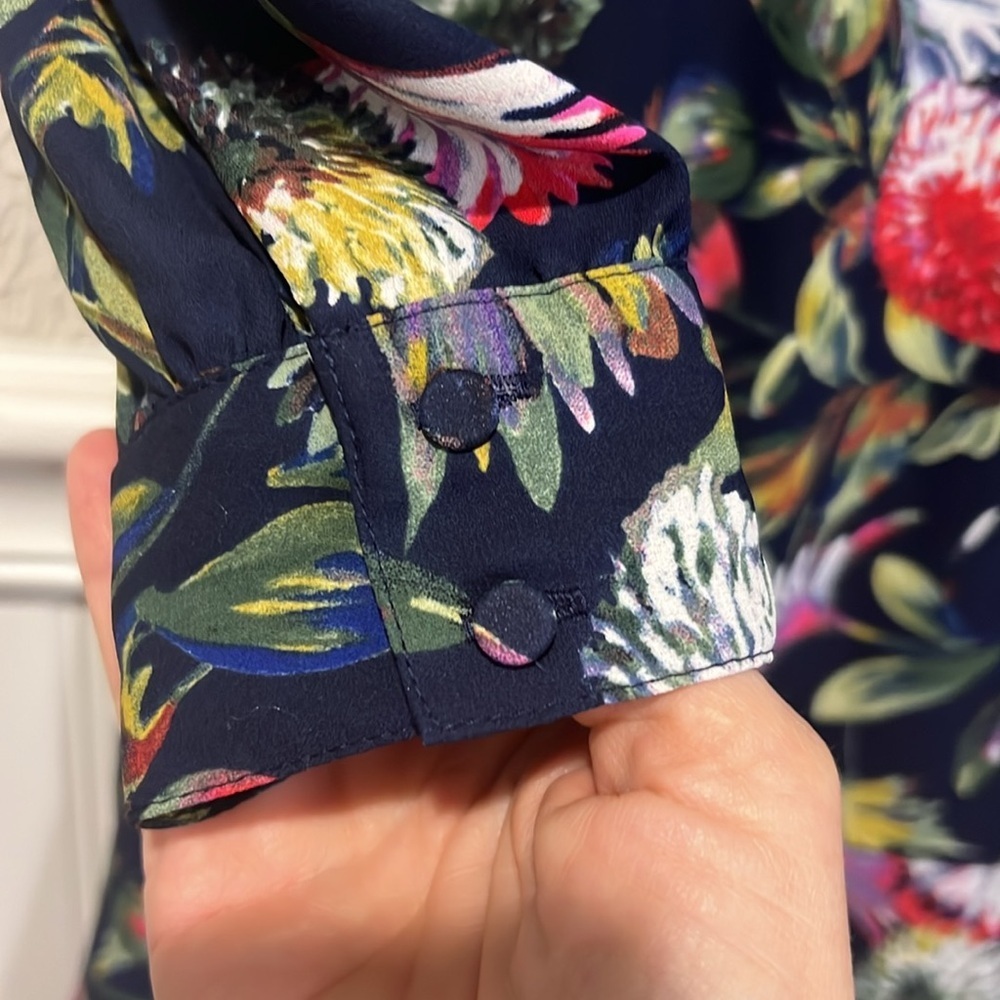 J. Crew Navy Floral print long sleeve chiffon dress size 2 - Picture 10 of 14